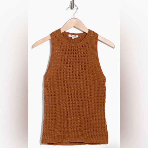 Madewell Crochet-Knit Crewneck Sweater Tank Warm Coffee XL - Picture 3 of 13